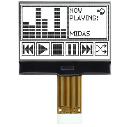 Produktfoto 1 von Midas MCCOG128064B Monochrom LCD, Graphisch LED Weiß 128 x 64 128 x 64 Pixel, Hintergrund Weiß, Parallel Interface