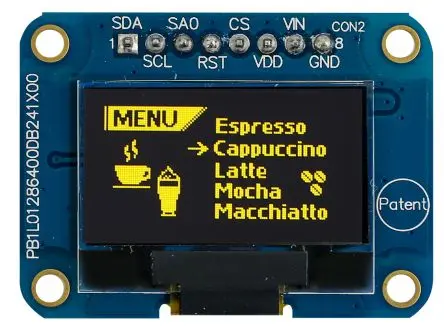 Produktfoto 1 von Midas 0.96 Zoll Gelb OLED-Display 128 x 64 Pixel, 21.74 x 10.86 mm Passiv-Matrix COB I2C