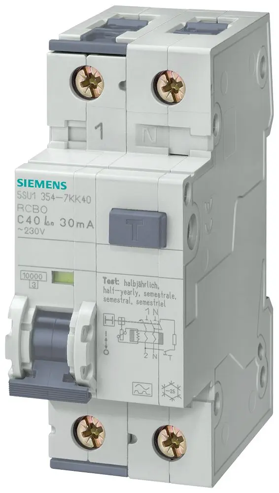 Produktfoto 1 von Siemens SENTRON 5SU1 FI/LS-Schalter (RCBO) 13 A, 2-polig Typ B, Empfindlichkeit 30 mA