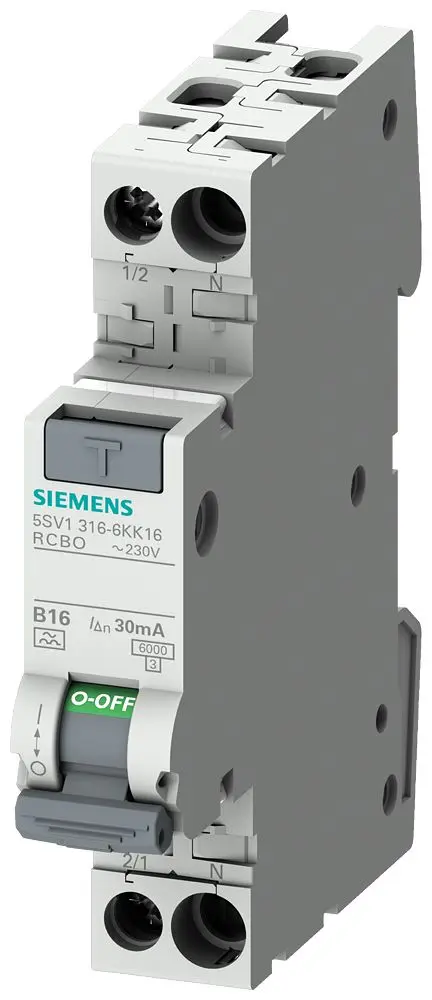 Produktfoto 1 von Siemens SENTRON 5SU1 FI/LS-Schalter (RCBO) 13 A, 2-polig Typ C, Empfindlichkeit 30 mA
