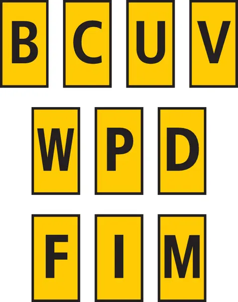 Produktfoto 1 von HellermannTyton WIC0 Kabelmarkierung, Beschriftung: C, W, V, U, P, M, I, F, D, B, Schwarz Gelb, Ø 2 mm - 2.8 mm, 3 mm x