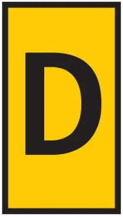 Produktfoto 1 von HellermannTyton WIC0 Kabelmarkierung, Beschriftung: D, Schwarz Gelb, Ø 2 mm - 2.8 mm, 3 mm x 5mm