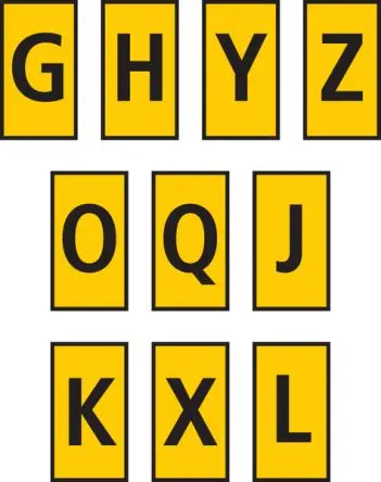 Produktfoto 1 von HellermannTyton WIC0 Kabelmarkierung, Beschriftung: J, Z, Y, X, Q, O, L, K, H, G, Schwarz Gelb, Ø 2 mm - 2.8 mm, 3 mm x