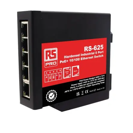 Produktfoto 1 von RS PRO Ethernet-Switch 5-Port Unmanaged Power Over Ethernet 100Mbit/s