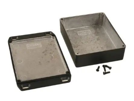 Produktfoto 1 von Hammond 1590; Gehäuse; Aluminiumdruckguss; Natur, Schwarz Geflanscht IP65 Breite 94 mm Höhe 34 mm Länge 148 mm