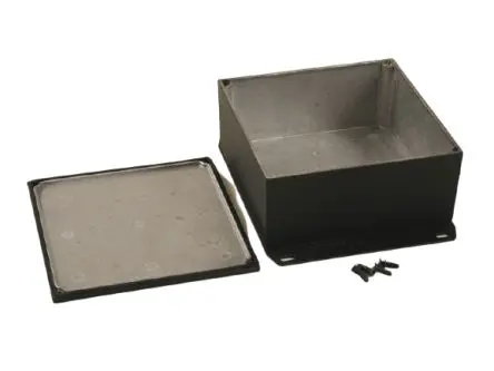 Produktfoto 1 von Hammond 1590; Gehäuse; Aluminiumdruckguss; Schwarz Geflanscht IP65 Breite 125 mm Höhe 59 mm Länge 125 mm