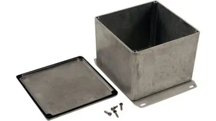 Produktfoto 1 von Hammond 1590; Gehäuse; Aluminiumdruckguss; Schwarz Geflanscht IP65 Breite 120 mm Höhe 96 mm Länge 120 mm