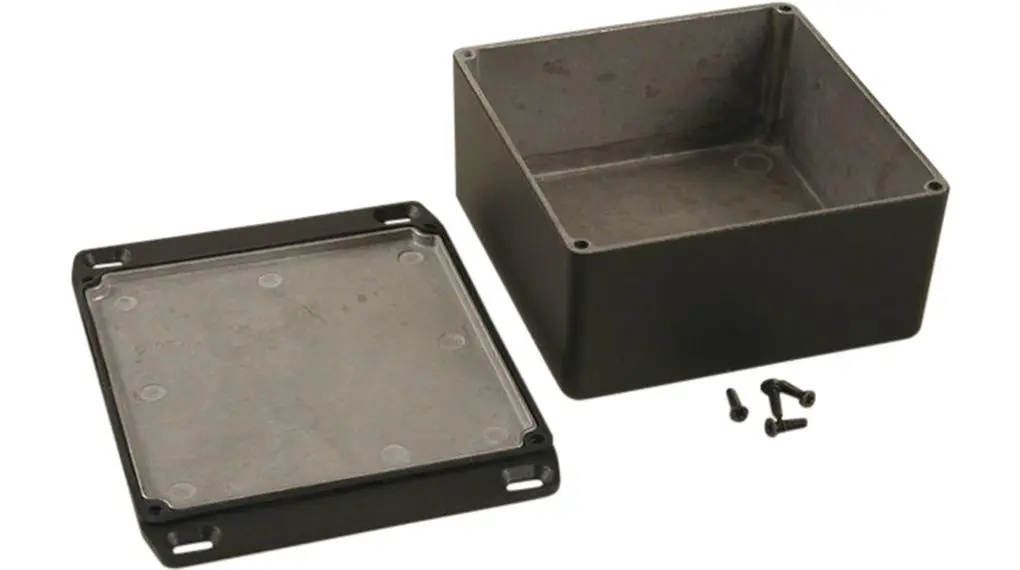 Produktfoto 1 von Hammond 1590; Gehäuse; Aluminiumdruckguss; Schwarz Geflanscht IP65 Breite 44 mm Höhe 82 mm Länge 110 mm