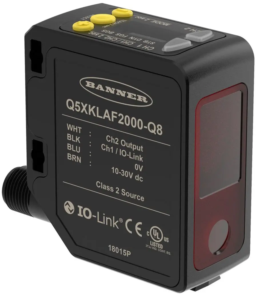 Produktfoto 1 von Banner Q5X Rechteckig Optischer Sensor, Durchgangsstrahl, Bereich 95 → 2000 mm, 1 PNP/NPN-Multifunktions-E/A