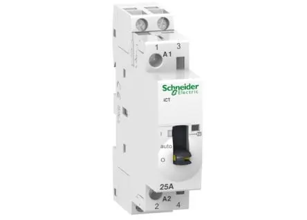 Produktfoto 1 von Schneider Electric Acti9 iCT Schütz 24V-Spule, 2-polig 24V 1.3 W 2 Schließer Motorsteuerung 2-Hilfskontakte