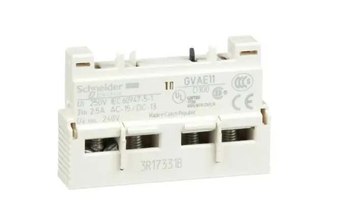 Produktfoto 1 von Schneider Electric GVAE11 Hilfskontaktblock 2-polig TeSys, 1 Öffner + 1 Schließer, 24 → 60 V dc, 24 → 240