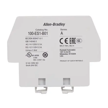Allen Bradley 100-E Hilfskontakt 2-polig Seitlich, 1 Schließer/1 Öffner mit Schraube Anschluss 50 mA, 24V