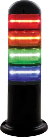 Produktfoto 1 von RS PRO LED Signalturm Keine Summer-Komponente 4-stufig Linse Rot, Grün, Blau, Gelb 24V Mehrere Basis 228 mm