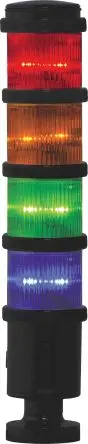 Produktfoto 1 von RS PRO LED Signalturm Keine Summer-Komponente 4-stufig Linse Gelb, Blau, Grün, Rot 240V Dauer, Filament/Warnsummer Basis