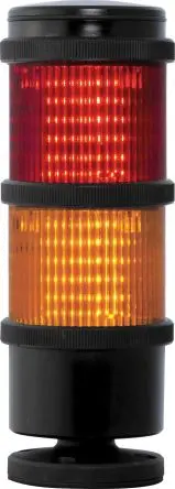 Produktfoto 1 von RS PRO LED Signalturm Keine Summer-Komponente 2-stufig Linse Gelb, Rot 240V Filament/Warnsummer Basis 165 mm