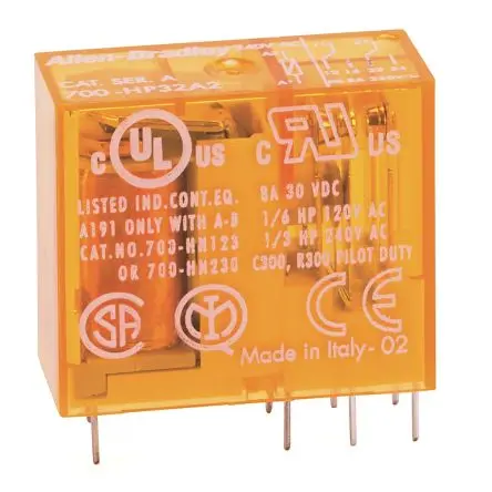 Produktfoto 1 von Allen Bradley 700-HP Leistungsrelais 24V dc Spule 2-poliger Umschalter 8A 900 Ω 0.65 W