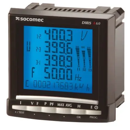 Produktfoto 1 von Socomec LCD Digitales Multifunktionsmessgerät für Spannung, Leistungsfaktor, Leistung, Strom, Frequenz H 96 mm B 96 mm