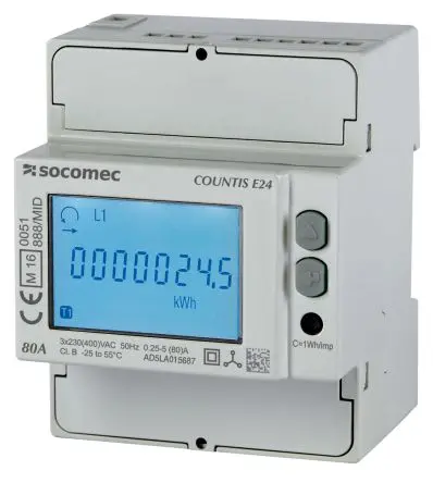 Produktfoto 1 von Socomec COUNTIS Energiemessgerät LCD 90 mm x 72 mm Energiemessgerät / 3-phasig 5 Ausg. Impulsausgang