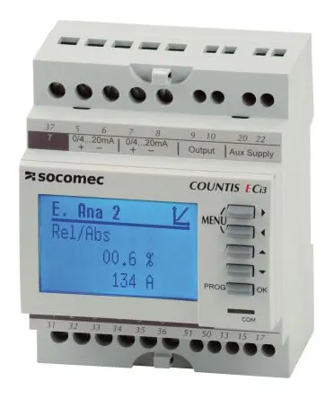 Produktfoto 1 von Socomec COUNTIS Energiemessgerät LCD 90 mm x 73 mm Energiemessgerät 9 Eing. Impulsausgang