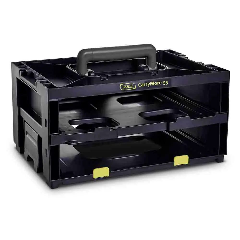 Produktfoto 1 von Raaco Kleinteilebox, Kunststoff Schwarz, 2 Fächer, 195 mm x 386 mm x 263 mm