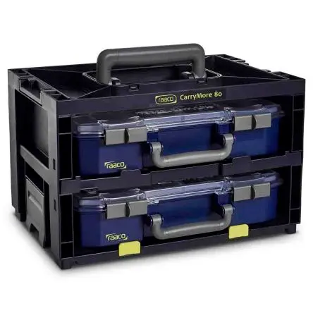 Produktfoto 1 von Raaco Kleinteilebox, Kunststoff Schwarz, 2 Fächer, 195 mm x 386mm x 263 mm