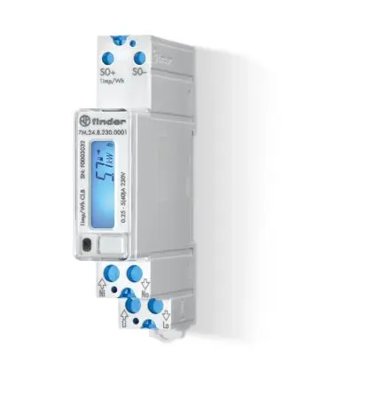 Produktfoto 1 von Finder 7M Energiemessgerät LCD 95.4 mm x 17.5 mm Energiemessgerät, 7-stellig / 1-phasig 2 Ausg. Impulsausgang