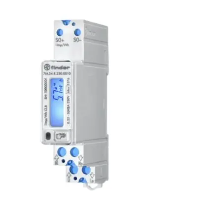 Produktfoto 1 von Finder 7M Energiemessgerät LCD 95.4 mm x 17.5 mm Energiemessgerät, 7-stellig / 1-phasig 2 Ausg. Impulsausgang