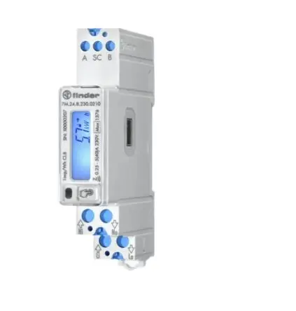Produktfoto 1 von Finder 7M Energiemessgerät LCD 95.4 mm x 17.5 mm Energiemessgerät, 7-stellig / 1-phasig 2 Ausg. Impulsausgang