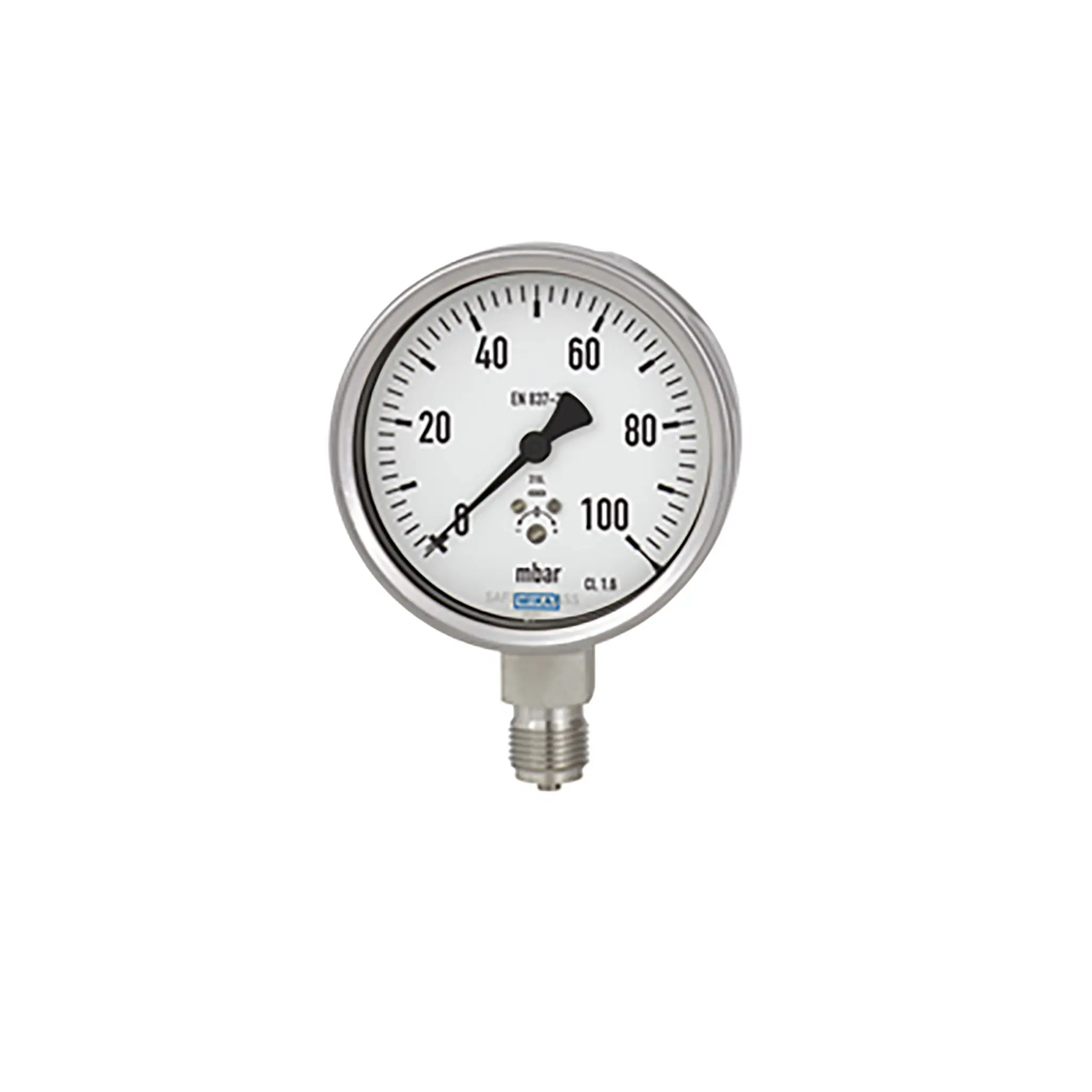 Produktfoto 1 von WIKA 632.50 63X.50 Druckmessgerät Prozessanschluss unten Analog 0bar → 0.6bar, Ø 100mm NPT1/2