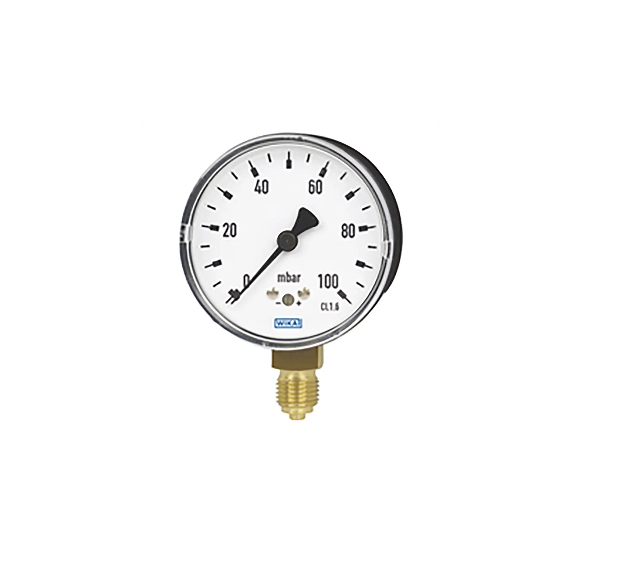 Produktfoto 1 von WIKA 611.10 6X1.10 Druckmessgerät Prozessanschluss unten Analog -0.06bar → 0bar, Ø 63mm NPT1/4