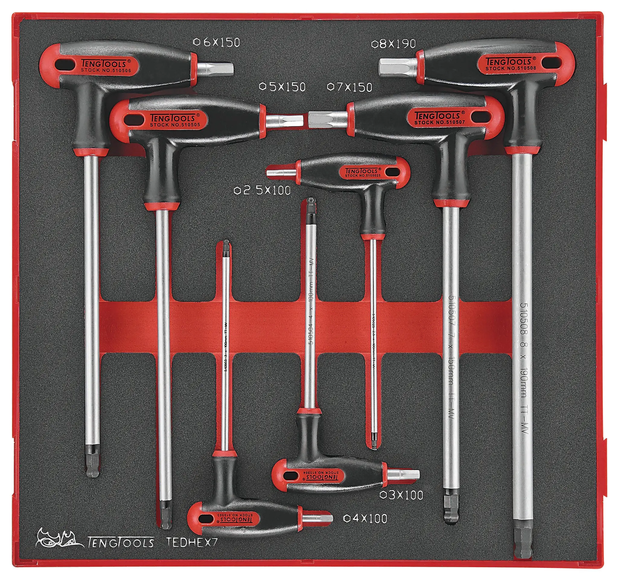 Teng Tools metrisch  Innensechskant-Schlüssel, Satz 7-teilig 2.5 → 8mm L-Form lang