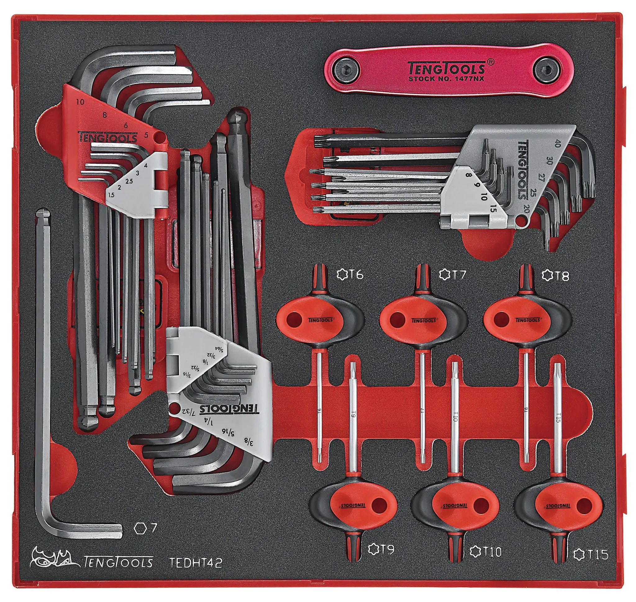Teng Tools metrisch/zöllig  Innensechskant-Schlüssel, Satz 42-teilig 1.5 → 10 mm, 5/64 → 3/8", T6