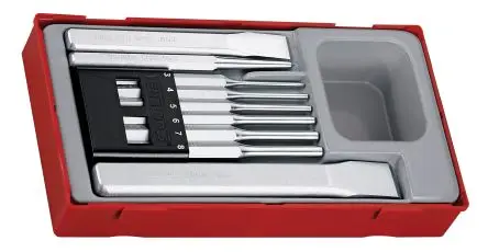 Produktfoto 1 von Teng Tools Splintentreiber Satz, Ø 10mm, 19 mm, 25 mm, 9-teilig, Länge 200 mm, Splinttreiber, 60 °