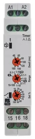 Produktfoto 1 von RS PRO Zeitrelais, DIN-Hutschiene 24 to 230 V ac 230V ac, 24 V ac, 0.1 s to 100 h, 2 Kont. 1, 1-poliger Umschalter