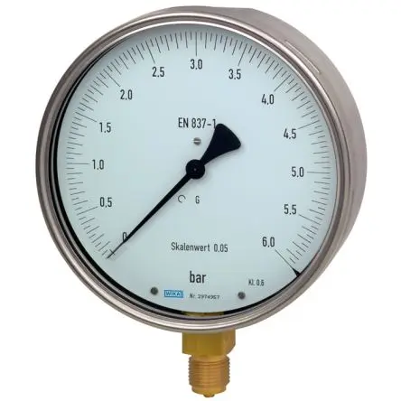 Produktfoto 1 von WIKA Mit Gewinde 312.20 Manometer 160 mm 0 bar → 4 bar Edelstahl Gehäuse G 1/2