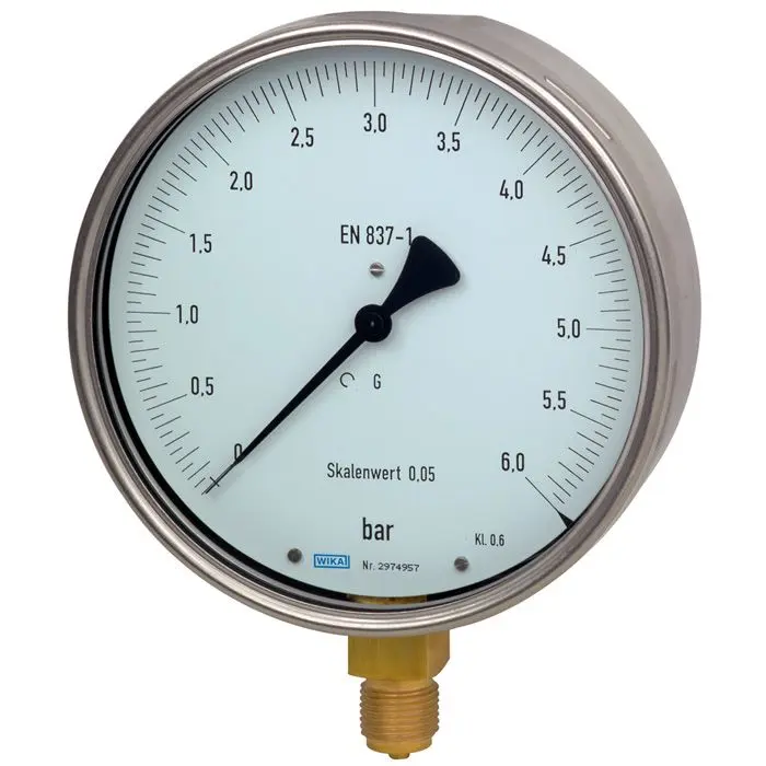 Produktfoto 1 von WIKA 312.20 312.20 Druckmessgerät Prozessanschluss unten Analog 0bar → 250bar, Ø 160mm G1/2