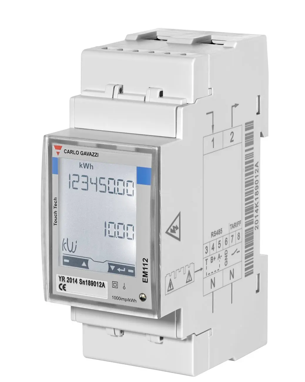 Produktfoto 1 von Carlo Gavazzi EM112 Energiemessgerät LCD 90 mm x 35 mm Energiemessgerät, 8-stellig / 1-phasig 1 Eing. Impulsausgang