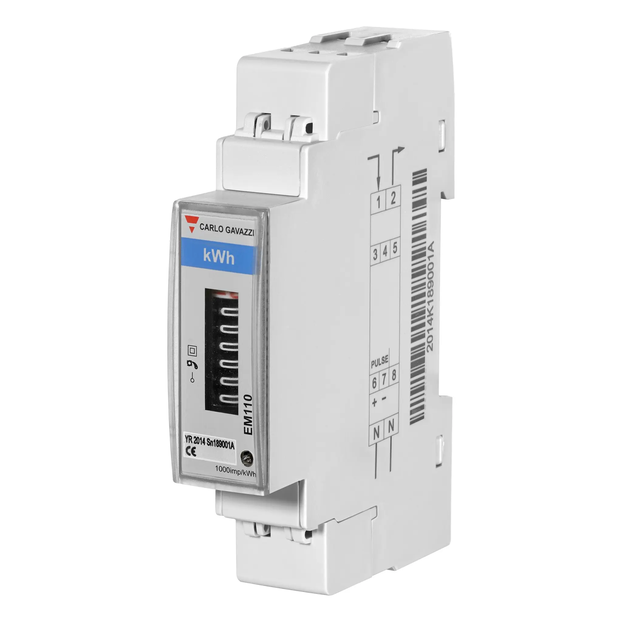 Produktfoto 1 von Carlo Gavazzi EM110 Energiemessgerät Elektromechanisch 90 mm x 17.5 mm Elektromechanisch, 7-stellig / 1-phasig