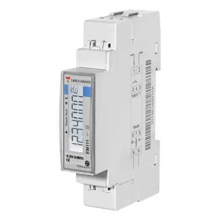 Produktfoto 1 von Carlo Gavazzi EM111 Energiemessgerät LCD 91.5 mm x 17.5 mm Energiemessgerät, 7-stellig / 1-phasig 1 Eing. Impulsausgang
