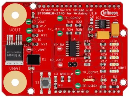 Produktfoto 1 von Infineon SHIELD-BTS50010-1TAD Arduino-Shield, Evaluierungsplatine Rev 3