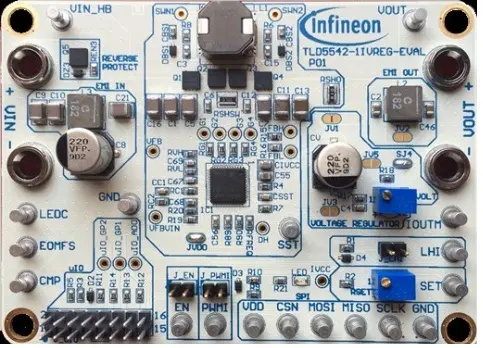 Produktfoto 1 von Infineon TLD5190QV Evaluierungsplatine, TLD5542-1IVREG-EVAL Abwärts-/Aufwärts-Controller, für TLD5542-1 als