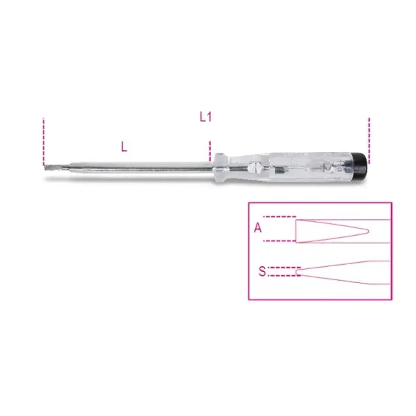Produktfoto 1 von BETA Phasenprüfer, Ges.L. 190 mm, Klingen L. 100 mm, Spitze 0.5 x 3.5 mm, max. 250V