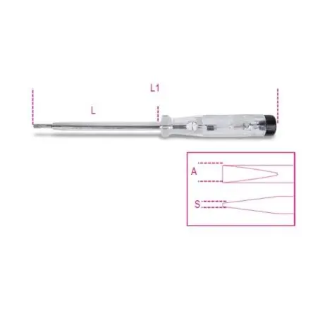 Produktfoto 1 von BETA Phasenprüfer, Ges.L. 190mm, Klingen L. 100 mm, Spitze 0.5 x 3.5 mm, max. 250V
