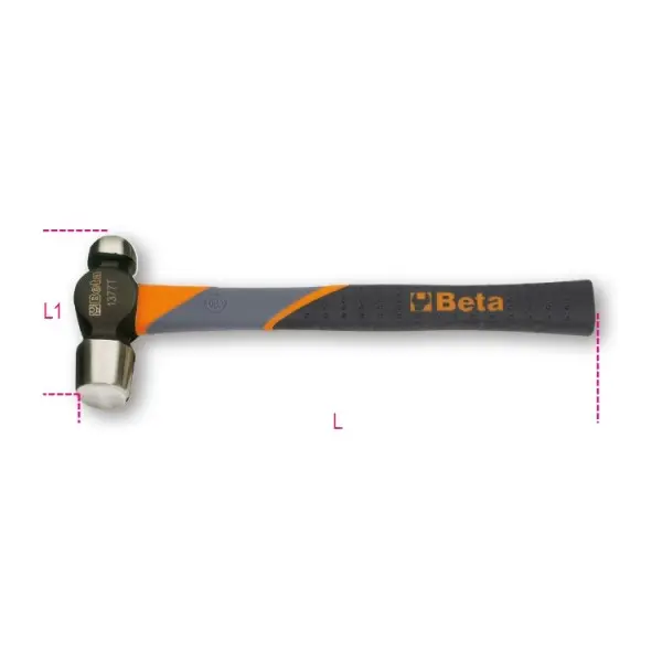 BETA Hammer, Kugelhammer aus Stahl 340 g Kunstfaser-Stiel 330 mm