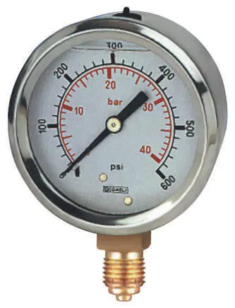 Produktfoto 1 von RS PRO 1/4 Zoll BSP Manometer 63 mm 0 psi → 1000 psi Edelstahl Gehäuse BSP 1/4 in
