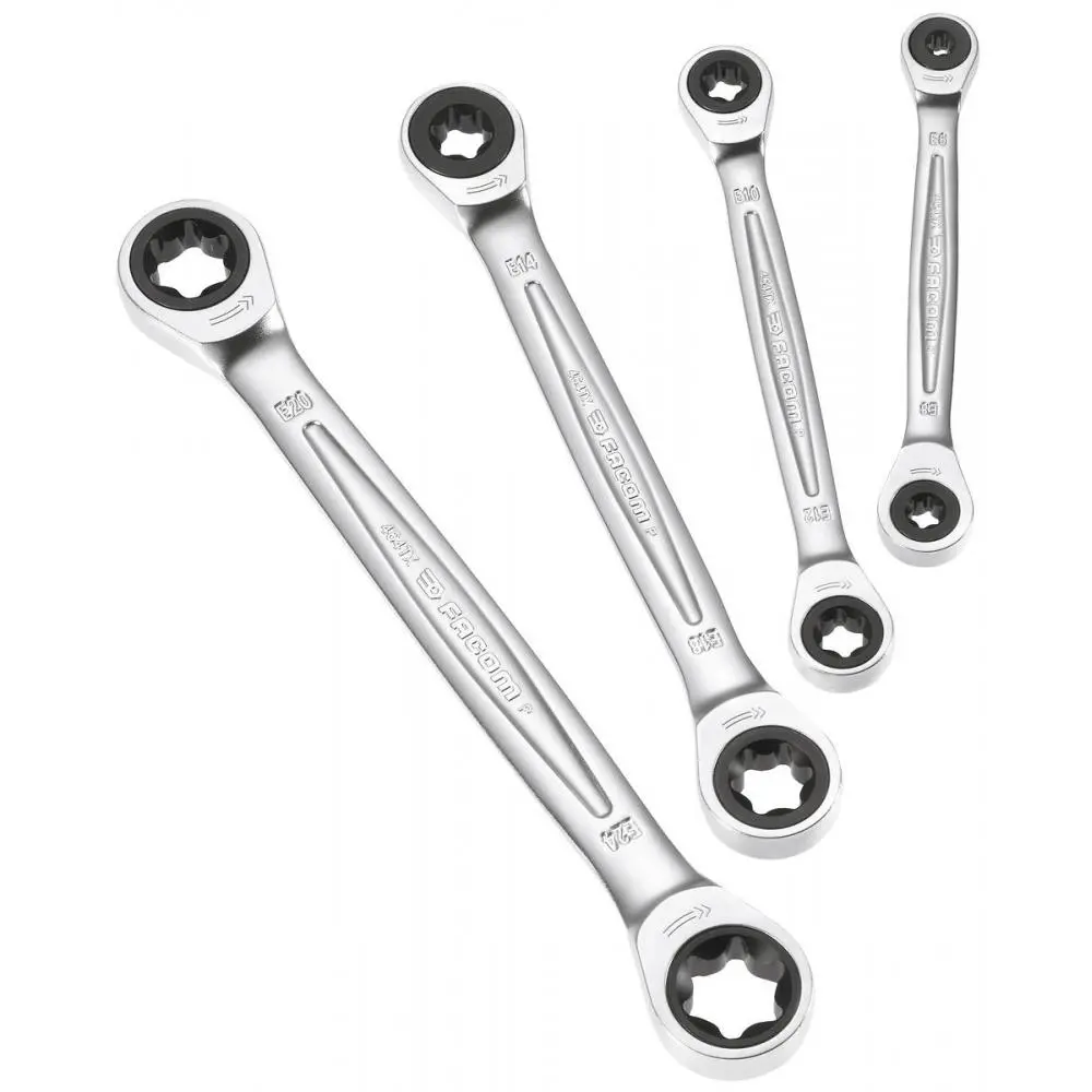 Produktfoto 1 von Facom Ringschlüsselsatz Ratschenringschlüssel, 4-teilig E20 x E24 mm, E14 x E18 mm, E10 x E12 mm, E6 x E8