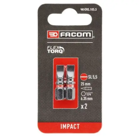 Produktfoto 1 von Facom Geschlitzt Treiberbit, Stahl 5.5 mm, Länge 47.5mm, 2-teilig