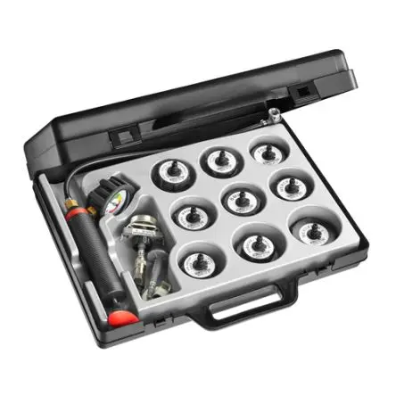 Facom Kfz-Testsatz Manuelle Pumpe 0 bis 2,5 bar, Satz mit 14 Steckern, Kunststoff-Aufbewahrungskoffer