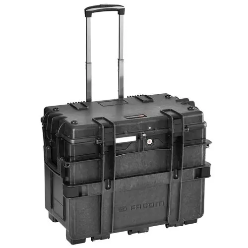 Produktfoto 1 von Facom Polypropylen Werkzeugbox Schwarz, L. 581 mm B. 455 mm H. 381 mm, 14 kg mit Rädern, Vorhängeschloss
