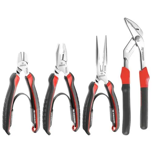 Produktfoto 1 von Facom Zangensatz Gebogen, Flach 4 Stk. 160 mm, 185 mm, 200 mm, 250 mm Kombizange, Seitenschneider, Spitzzange,